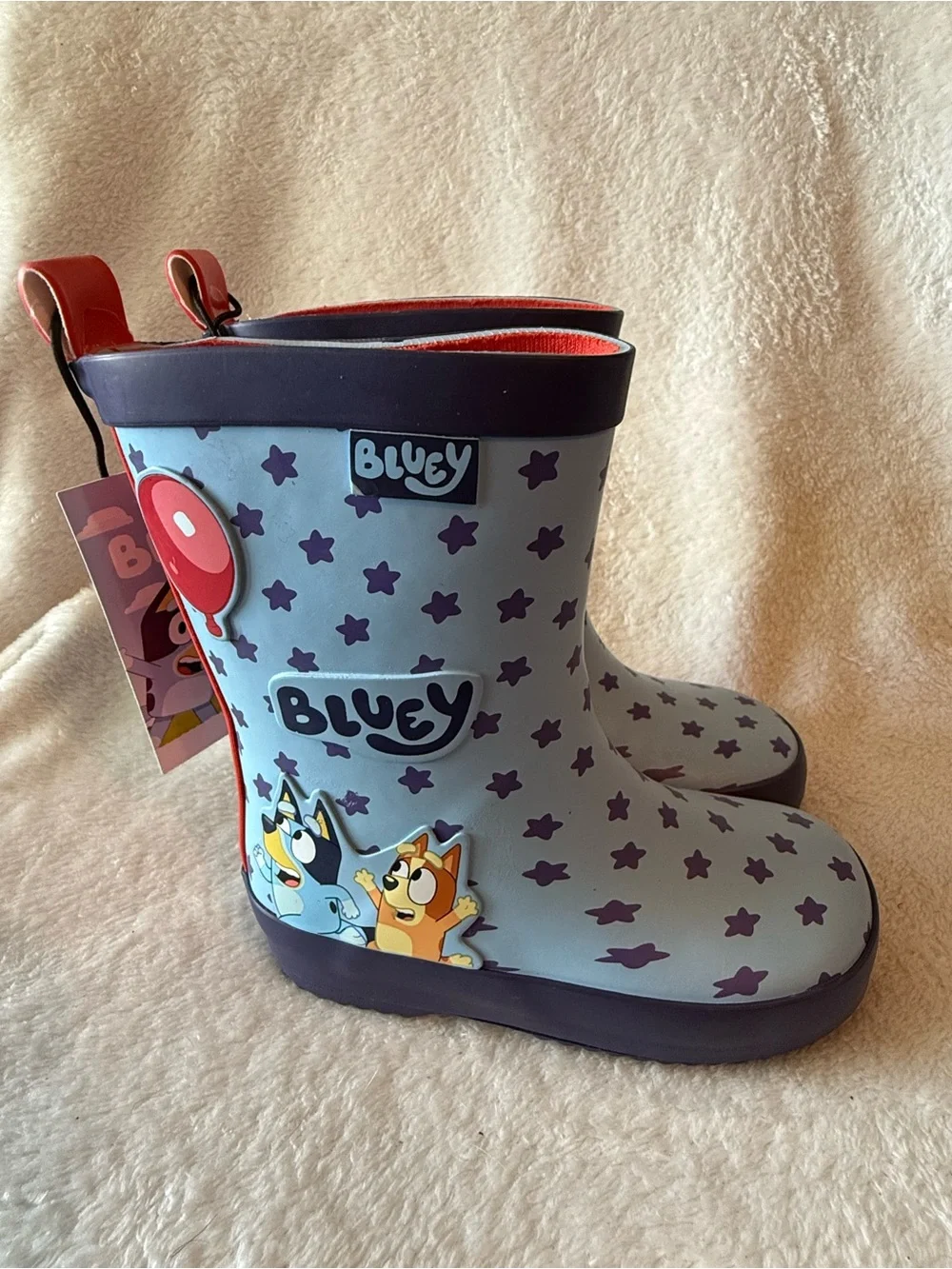Bluey Light Blue Kids Rain Boots with Purple Stars Girls 5-6 New